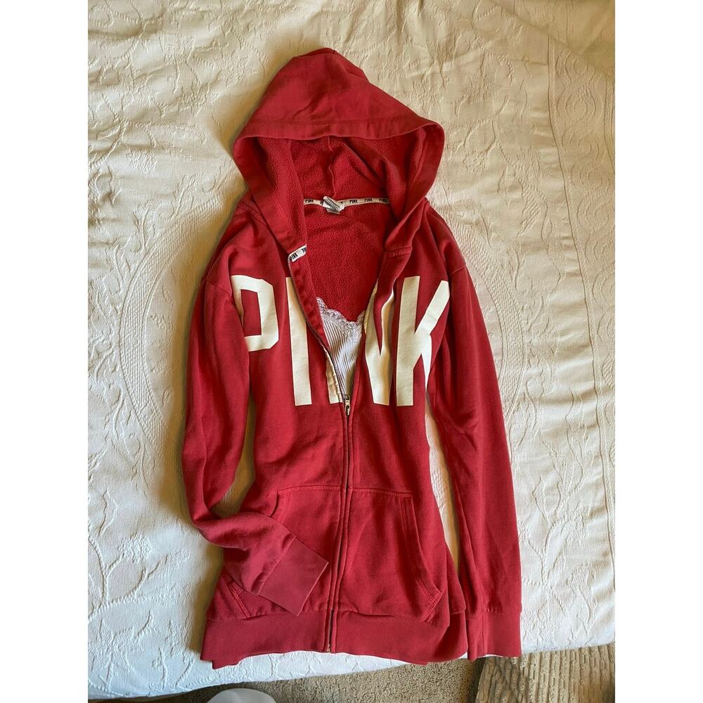 Y2K cherry pink Victoria’s Secret PINK full zip up hoodie jacket with no flaws